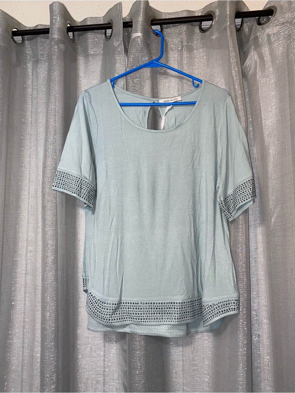 Rose & Olive Light Blue Short Sleeve Top with Eyelet Trim